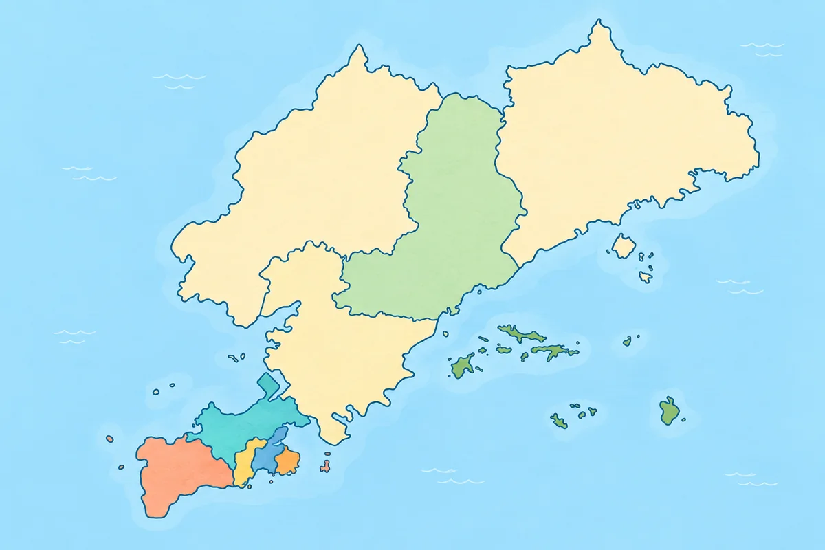 大连市行政区域与上门陪学范围卡通地图
